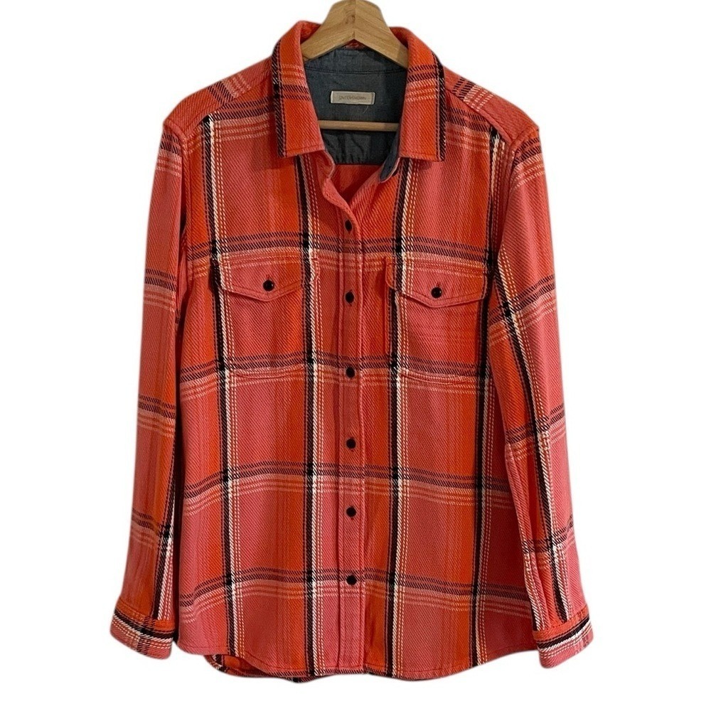 Outerknown Blanket Shirt Women's Size Medium / Large Orange Plaid Organic Cotton